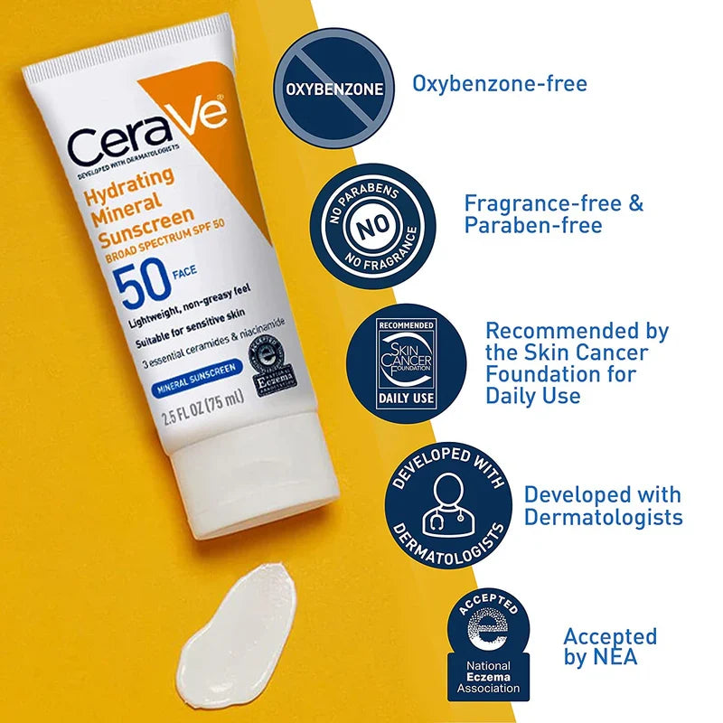 CeraVe Hydrating Mineral Sunscreen SPF 50 Face Lotion Glow Crush Beauty
