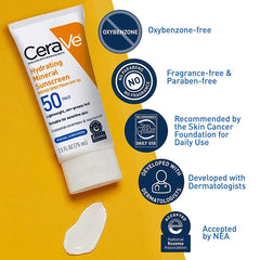 CeraVe Hydrating Mineral Sunscreen SPF 50 Face Lotion Glow Crush Beauty
