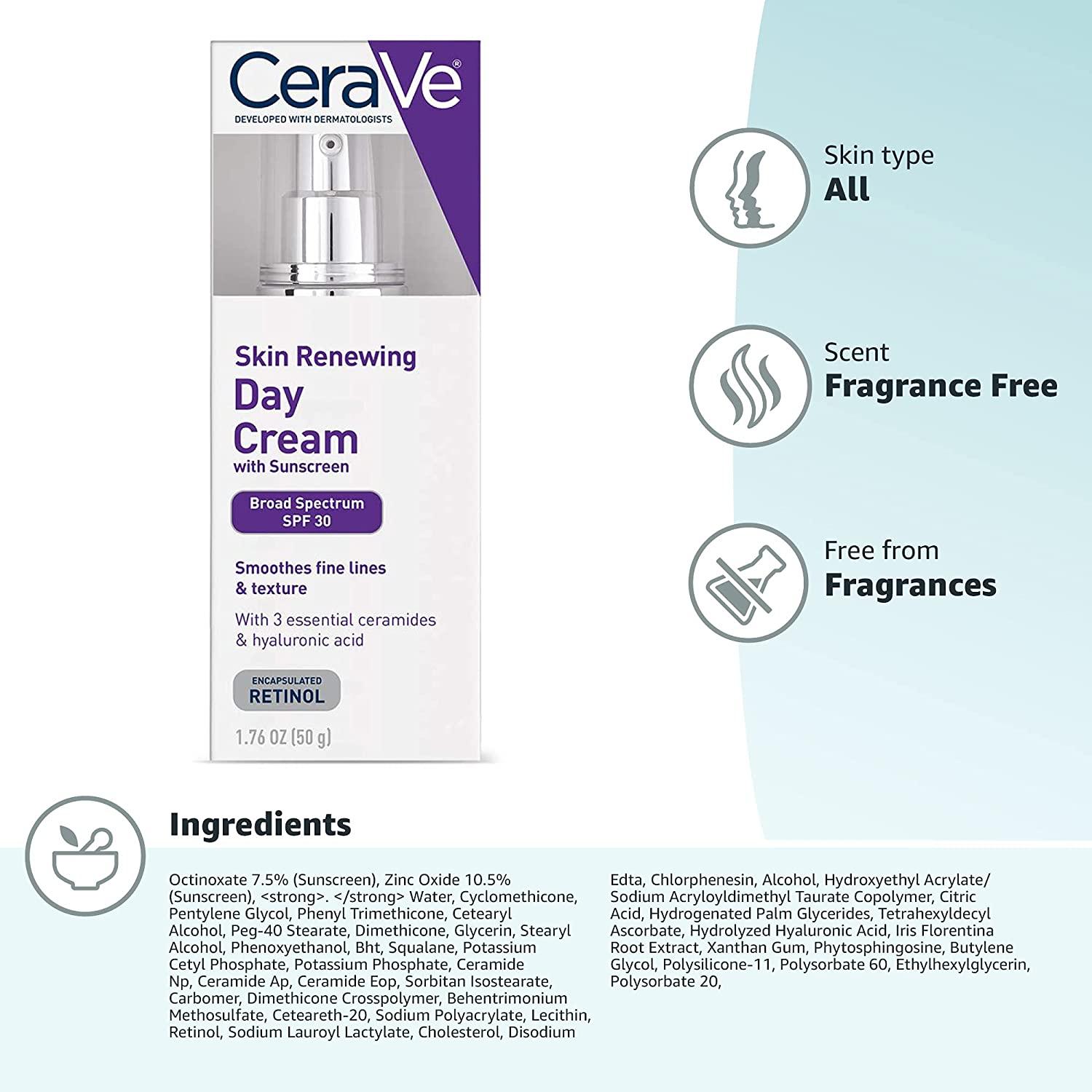 Cerave Skin Renewing Day Cream With Sunscreen SPF 30 Glow Crush Beauty