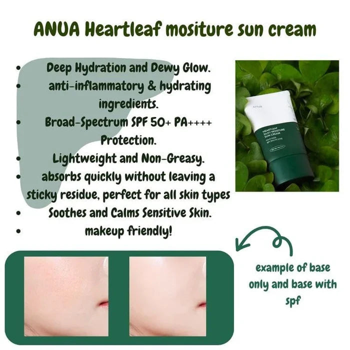 Anua Heartleaf Silky Moisture Sun Cream SPF 50+ PA++++ Glow Crush Beauty