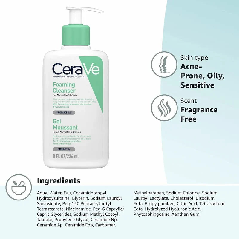 CeraVe Foaming Cleanser for Normal to Oily Skin Glow Crush Beauty