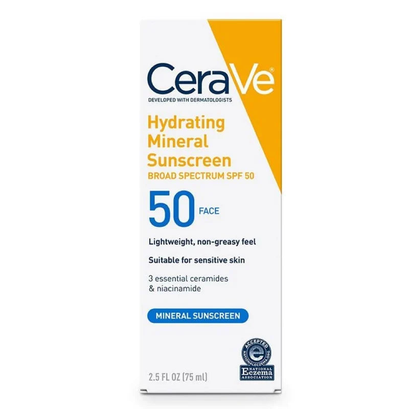 CeraVe Hydrating Mineral Sunscreen SPF 50 Face Lotion Glow Crush Beauty