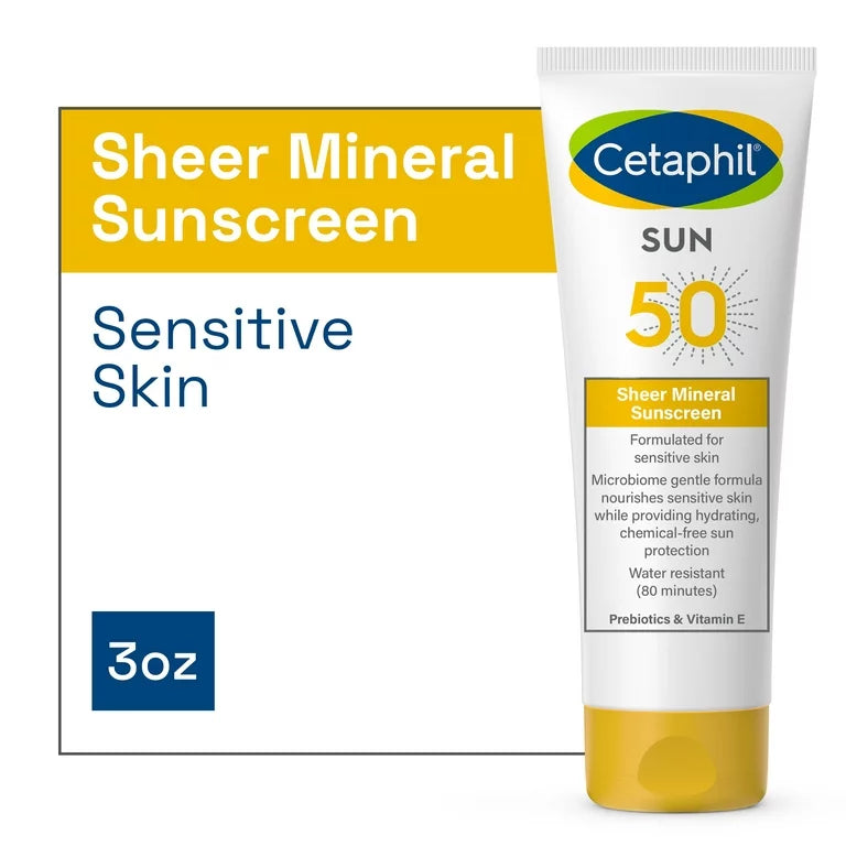Cetaphil Sheer Mineral Sunscreen broad Spectrum SPF 50 ( best for sensitive skin ) Glow Crush Beauty