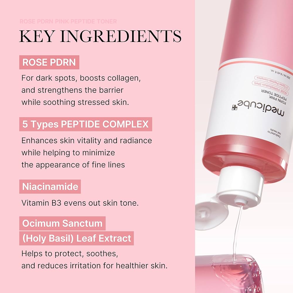 medicube PDRN Pink Peptide Toner I Pink Glow Toner for Skin Boosting, Soothing and Calming, Uneven Skin Tone, Rose PDRN & Peptide & Niacinamide, Korean Skin Care (250ml) Glow Crush Beauty