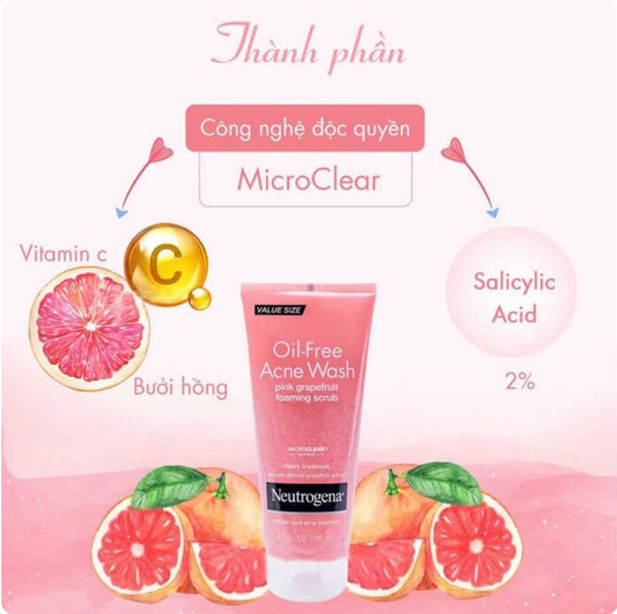 Neutrogena Oil-Free Acne Wash Foaming Scrub - Pink Grapefruit Glow Crush Beauty