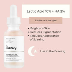 The Ordinary Lactic Acid 10% + HA 2% Superficial Peeling Formulation Glow Crush Beauty